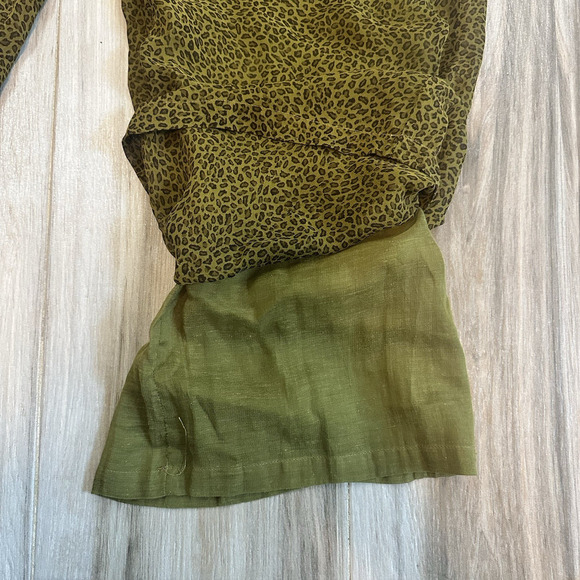 VTG Rene Derhy Pants Green Leopard Artsy S/M Boho Twee Ankle Retro Wide Leg - Picture 5 of 7